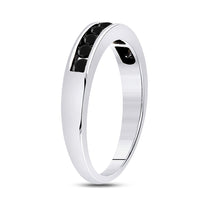 Load image into Gallery viewer, Sterling Silver Womens Round Black Color Enhanced Single Row Diamond Band Ring 1/2 Cttw
