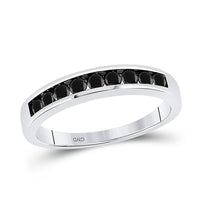 Load image into Gallery viewer, Sterling Silver Womens Round Black Color Enhanced Single Row Diamond Band Ring 1/2 Cttw
