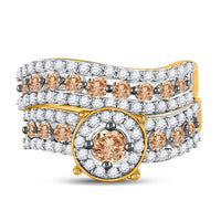 Load image into Gallery viewer, 10kt Yellow Gold Round Brown Diamond Bridal Wedding Ring Band Set 1-3/4 Cttw

