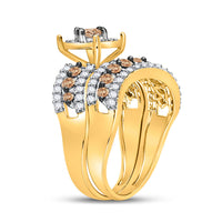Load image into Gallery viewer, 10kt Yellow Gold Round Brown Diamond Bridal Wedding Ring Band Set 1-3/4 Cttw
