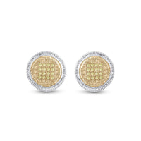 Load image into Gallery viewer, Sterling Silver Mens Round Yellow Color Enhanced Diamond Disk Circle Earrings 1/10 Cttw
