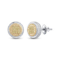 Load image into Gallery viewer, Sterling Silver Mens Round Yellow Color Enhanced Diamond Disk Circle Earrings 1/10 Cttw
