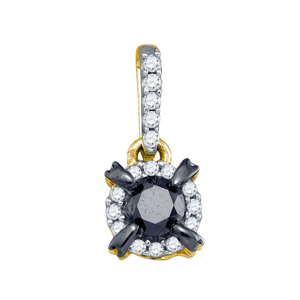 10kt Yellow Gold Womens Round Black Color Enhanced Diamond Solitaire Pendant 1 Cttw