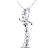 Load image into Gallery viewer, 10kt White Gold Womens Round Diamond Curved Cross Pendant 1/4 Cttw
