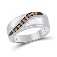 Load image into Gallery viewer, Sterling Silver Mens Round Brown Diamond Wedding Band Ring 1/4 Cttw
