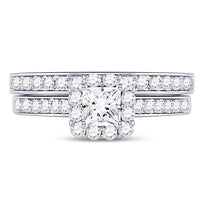 Load image into Gallery viewer, 14kt White Gold Princess Diamond Halo Bridal Wedding Ring Band Set 1-1/4 Cttw
