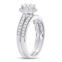 Load image into Gallery viewer, 14kt White Gold Princess Diamond Halo Bridal Wedding Ring Band Set 1-1/4 Cttw
