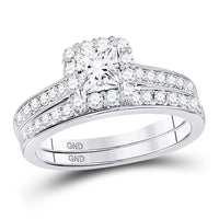 Load image into Gallery viewer, 14kt White Gold Princess Diamond Halo Bridal Wedding Ring Band Set 1-1/4 Cttw
