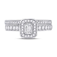 Load image into Gallery viewer, 14kt White Gold Emerald Diamond Bridal Wedding Ring Band Set 1 Cttw
