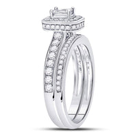 Load image into Gallery viewer, 14kt White Gold Emerald Diamond Bridal Wedding Ring Band Set 1 Cttw
