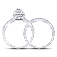 Load image into Gallery viewer, 14kt White Gold Emerald Diamond Bridal Wedding Ring Band Set 1 Cttw
