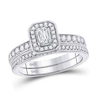 Load image into Gallery viewer, 14kt White Gold Emerald Diamond Bridal Wedding Ring Band Set 1 Cttw
