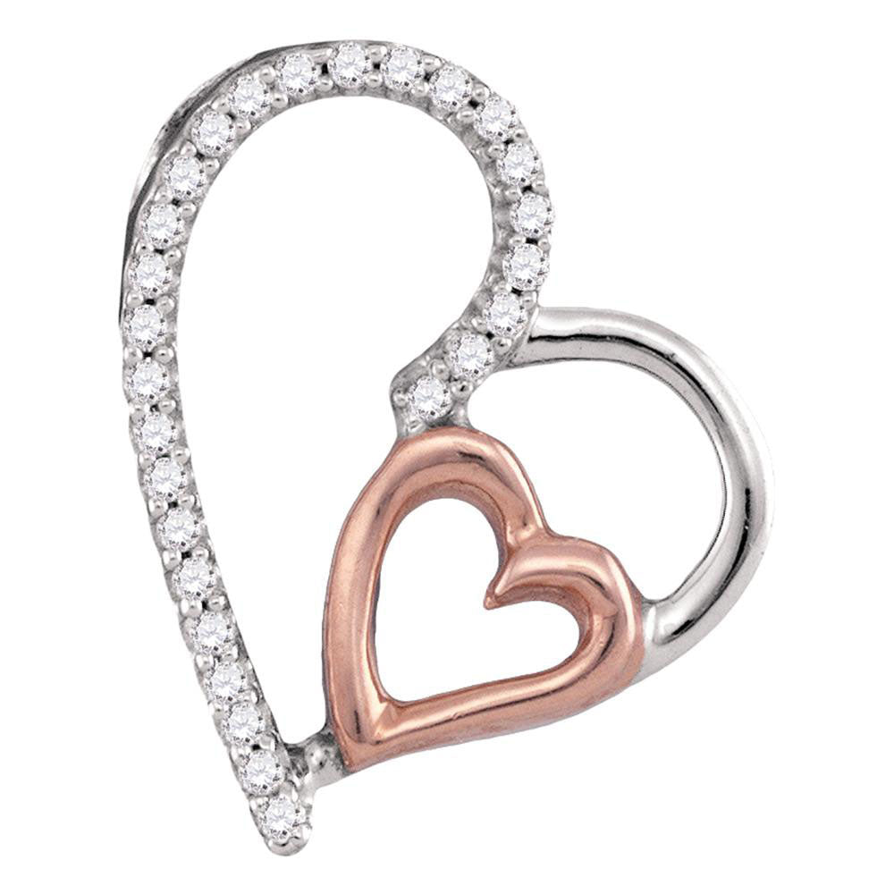 Sterling Silver Womens Round Diamond Heart Pendant 1/12 Cttw