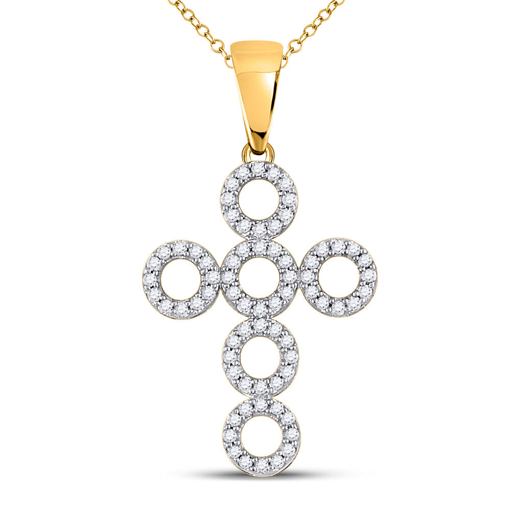 10kt Yellow Gold Womens Round Diamond Circle Cross Pendant 1/5 Cttw