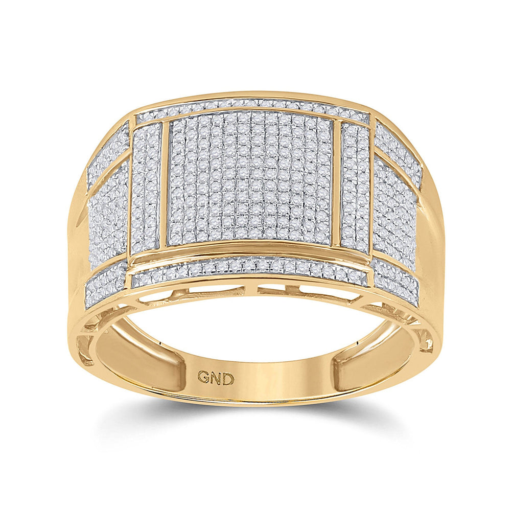 10kt Yellow Gold Mens Round Diamond Square Cluster Ring 5/8 Cttw
