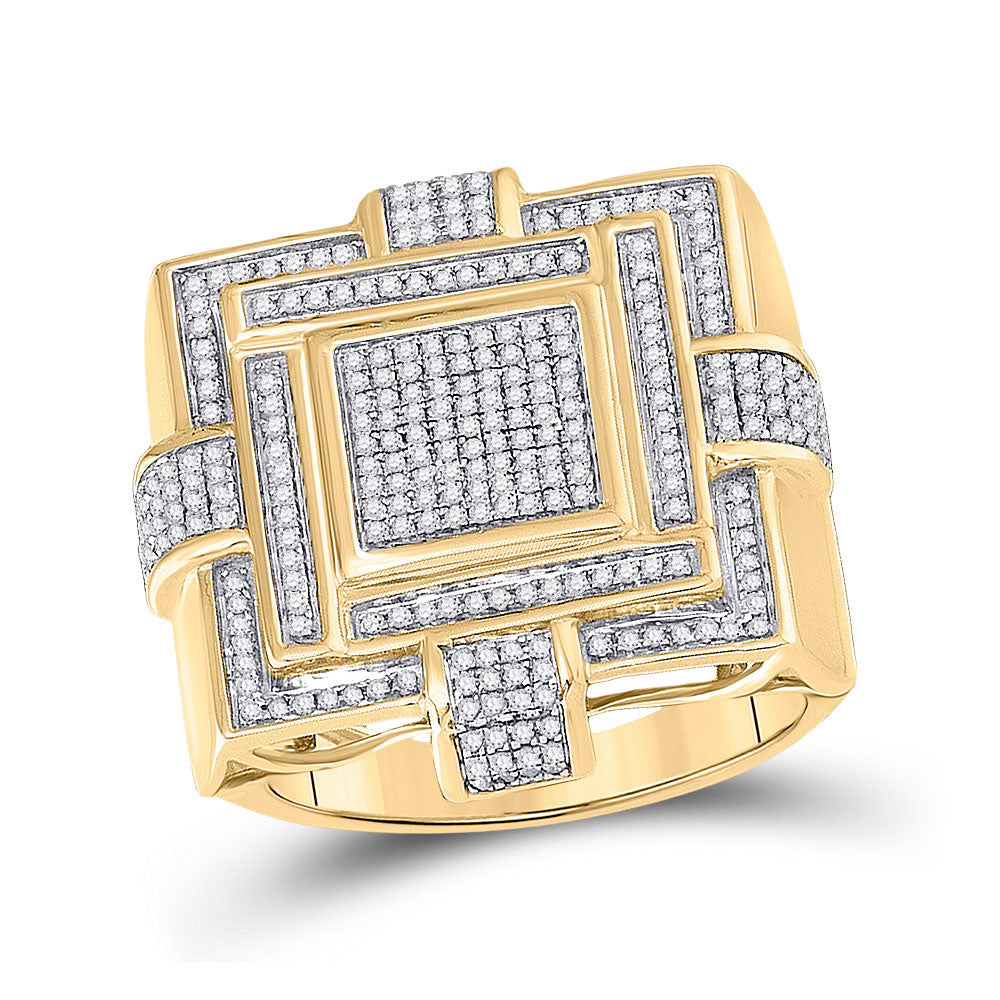10kt Yellow Gold Mens Round Diamond Square Cluster Ring 3/4 Cttw