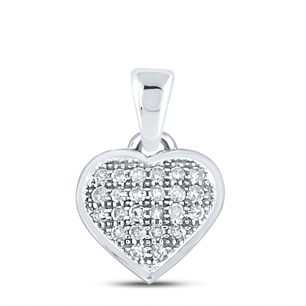 10kt White Gold Womens Round Diamond Small Heart Pendant 1/10 Cttw