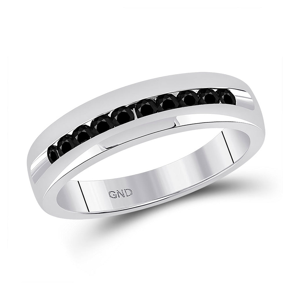 10kt White Gold Mens Round Black Color Enhanced Diamond Wedding Band Ring 1/2 Cttw