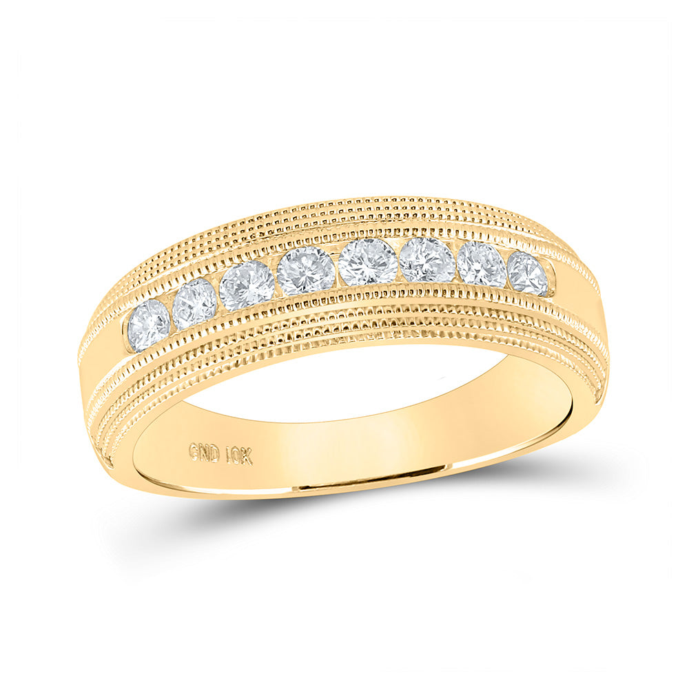 14kt Yellow Gold Mens Round Diamond Milgrain Wedding Anniversary Band Ring 1/2 Cttw