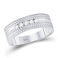 Load image into Gallery viewer, 10kt White Gold Mens Round Diamond Wedding 5-Stone Hammered Band Ring 1/4 Cttw

