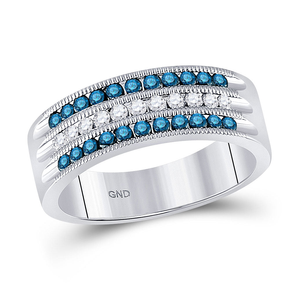 10kt White Gold Womens Round Blue Color Enhanced Diamond Band Ring 1/2 Cttw