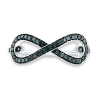 Load image into Gallery viewer, Sterling Silver Womens Round Blue Color Enhanced Diamond Infinity Ring 1/3 Cttw
