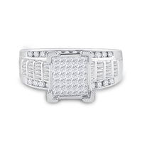 Load image into Gallery viewer, Sterling Silver Princess Diamond Square Cluster Bridal Wedding Engagement Ring 1 Cttw
