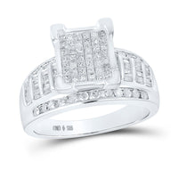Load image into Gallery viewer, Sterling Silver Princess Diamond Square Cluster Bridal Wedding Engagement Ring 1 Cttw
