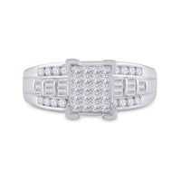 Load image into Gallery viewer, Sterling Silver Princess Diamond Cluster Bridal Wedding Engagement Ring 3/4 Cttw
