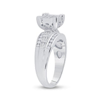 Load image into Gallery viewer, Sterling Silver Princess Diamond Cluster Bridal Wedding Engagement Ring 3/4 Cttw
