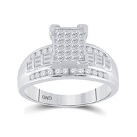Load image into Gallery viewer, Sterling Silver Princess Diamond Cluster Bridal Wedding Engagement Ring 3/4 Cttw
