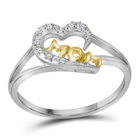 Load image into Gallery viewer, Two-tone Sterling Silver Womens Round Diamond Mom Heart Ring 1/20 Cttw
