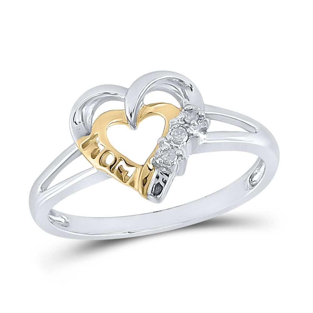 Sterling Silver Womens Round Diamond Heart Mom Ring .03 Cttw