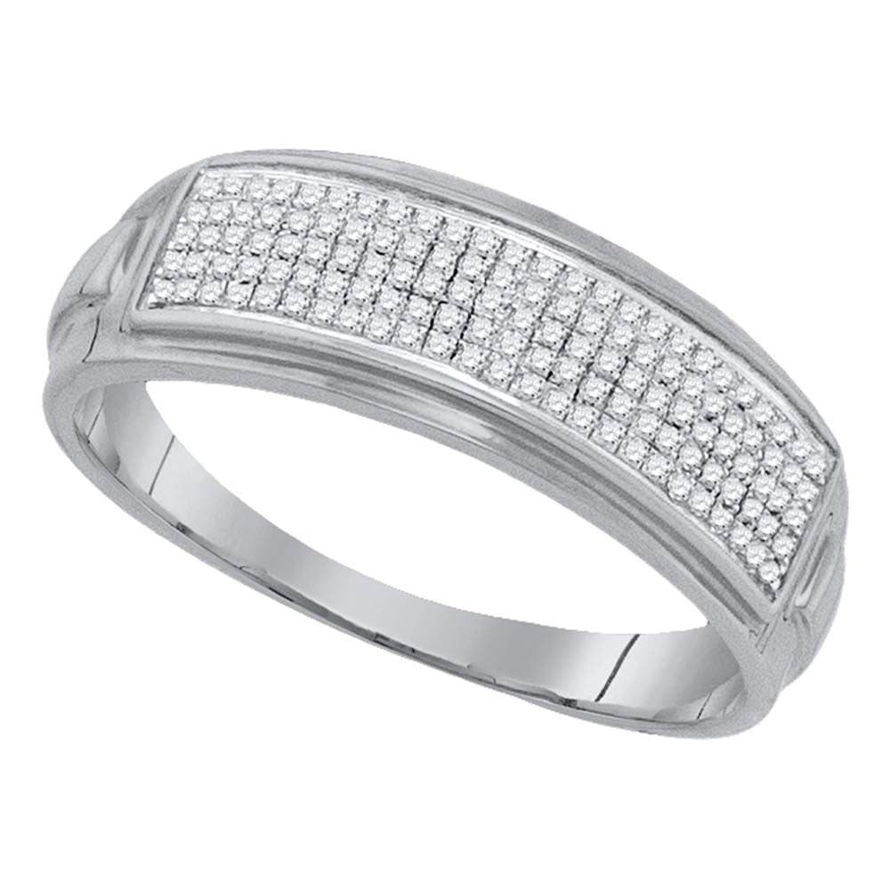 Sterling Silver Mens Round Diamond Pave Band Ring 1/4 Cttw