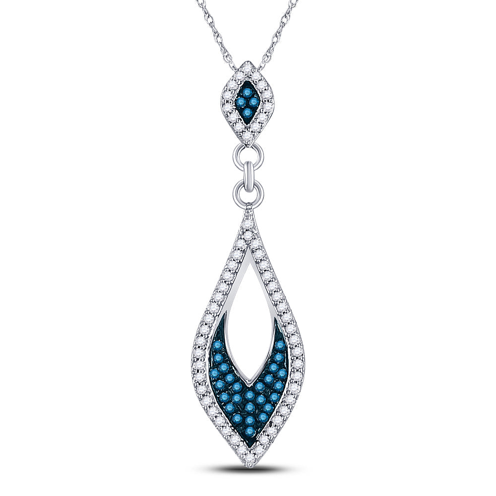10kt White Gold Womens Round Blue Color Enhanced Diamond Oval Pendant 1/5 Cttw