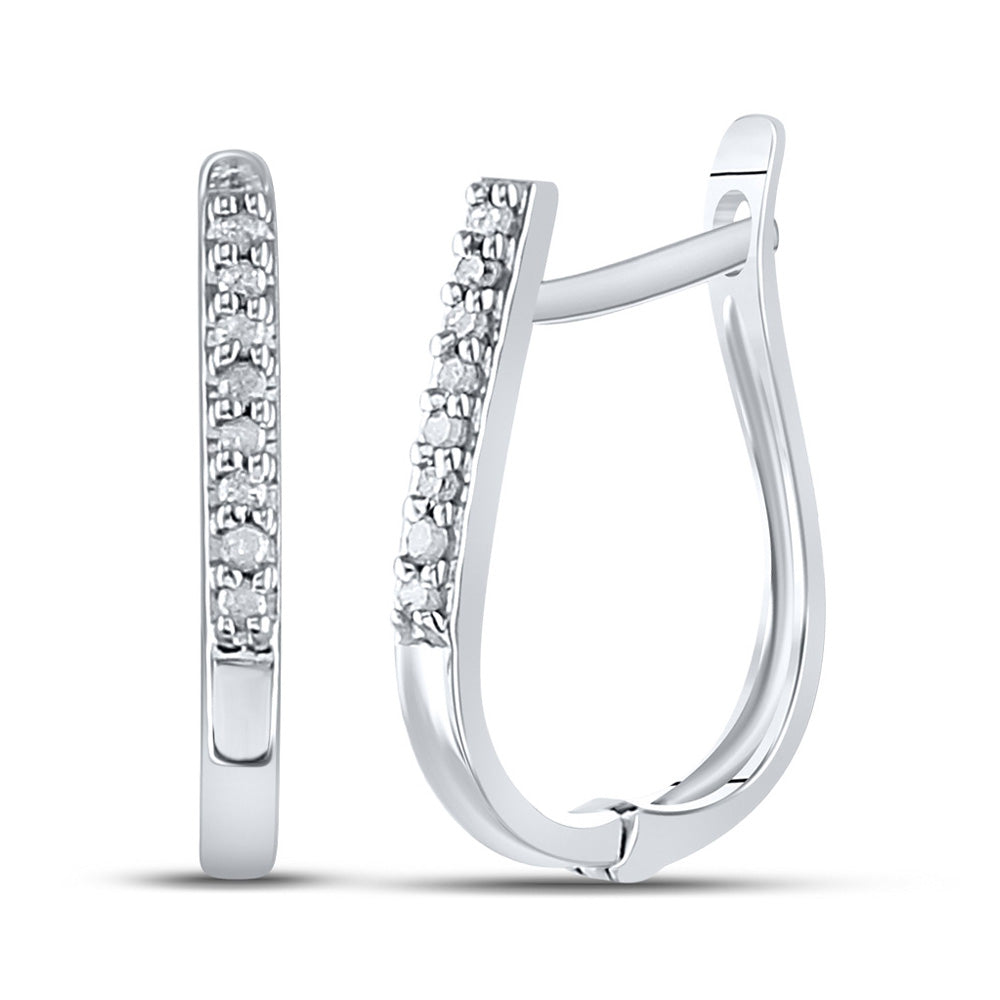 Sterling Silver Womens Round Diamond Oblong Hoop Earrings 1/12 Cttw