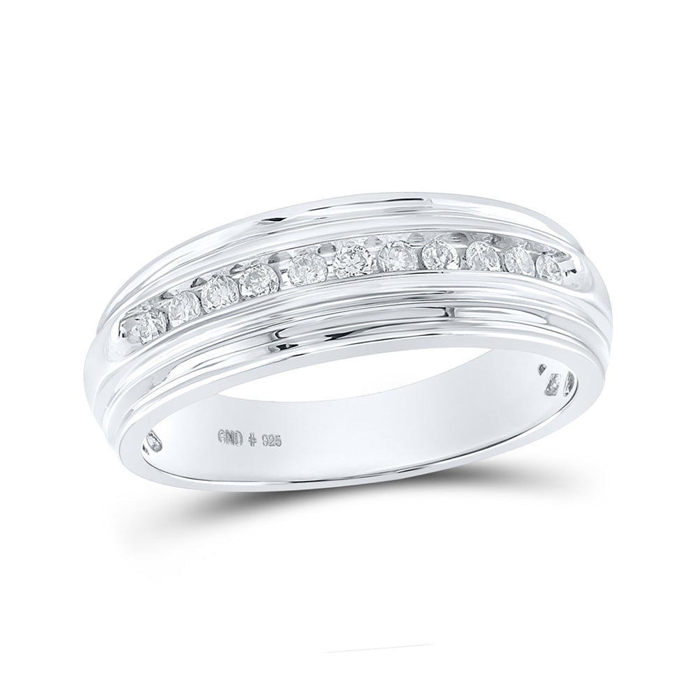 Sterling Silver Mens Round Diamond Wedding Band Ring 1/4 Cttw