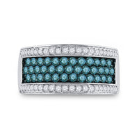 Load image into Gallery viewer, 10kt White Gold Womens Round Blue Color Enhanced Diamond Band Ring 1 Cttw
