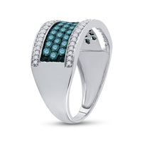 Load image into Gallery viewer, 10kt White Gold Womens Round Blue Color Enhanced Diamond Band Ring 1 Cttw
