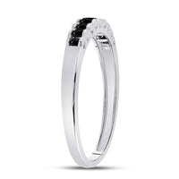 Load image into Gallery viewer, 10kt White Gold Womens Princess Black Color Enhanced Diamond Band Ring 1/4 Cttw
