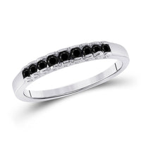 Load image into Gallery viewer, 10kt White Gold Womens Princess Black Color Enhanced Diamond Band Ring 1/4 Cttw
