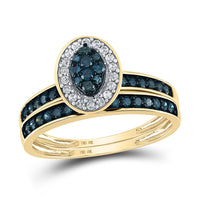 Load image into Gallery viewer, 10kt Yellow Gold Round Blue Color Enhanced Diamond Bridal Wedding Ring Band Set 1/2 Cttw
