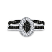 Load image into Gallery viewer, Sterling Silver Round Black Color Enhanced Diamond Bridal Wedding Ring Band Set 1/2 Cttw
