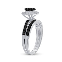 Load image into Gallery viewer, Sterling Silver Round Black Color Enhanced Diamond Bridal Wedding Ring Band Set 1/2 Cttw
