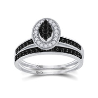 Load image into Gallery viewer, Sterling Silver Round Black Color Enhanced Diamond Bridal Wedding Ring Band Set 1/2 Cttw
