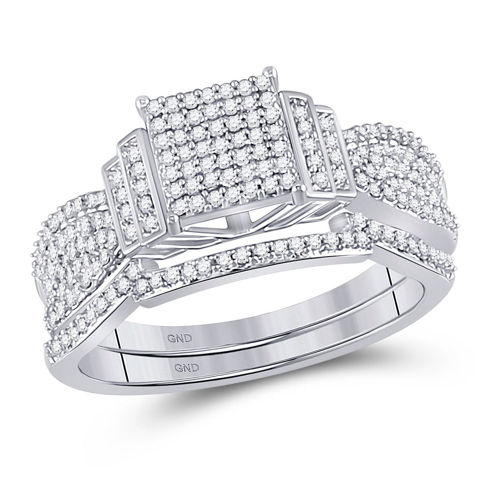 10kt White Gold Round Diamond Bridal Wedding Ring Band Set 1/4 Cttw