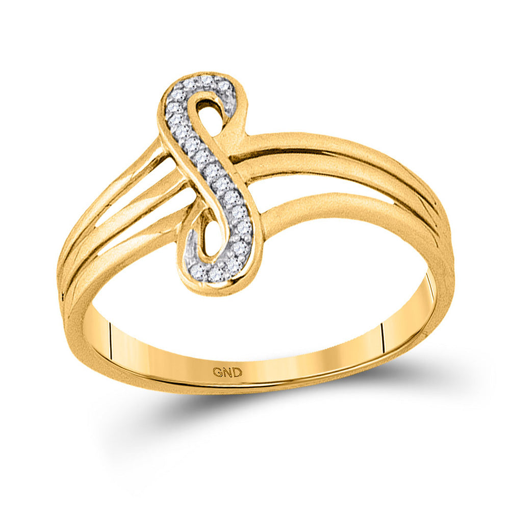 10kt Yellow Gold Womens Round Diamond Vertical Infinity Strand Ring 1/20 Cttw