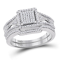 Load image into Gallery viewer, 10kt White Gold Diamond Cluster Bridal Wedding Ring Band Set 3/8 Cttw
