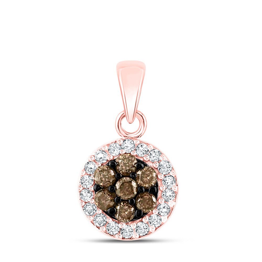 10kt Rose Gold Womens Round Brown Diamond Cluster Pendant 3/8 Cttw