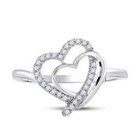 Load image into Gallery viewer, Sterling Silver Womens Round Diamond Double Heart Ring 1/6 Cttw
